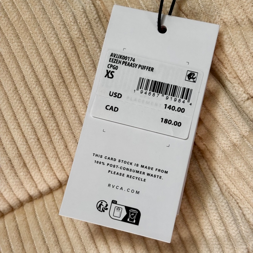 NWT RVCA Eezeh Peaasy Puffer Jacket, Brown and Cream, XS - Picture 10 of 11